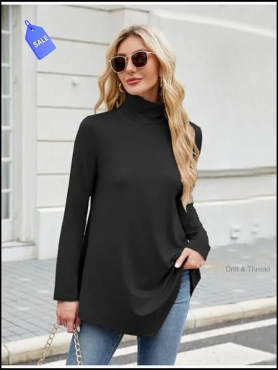 Long Sleeve Tunic Top Mock Neck Flowy Fit for Leggings - Picture 4 of 7